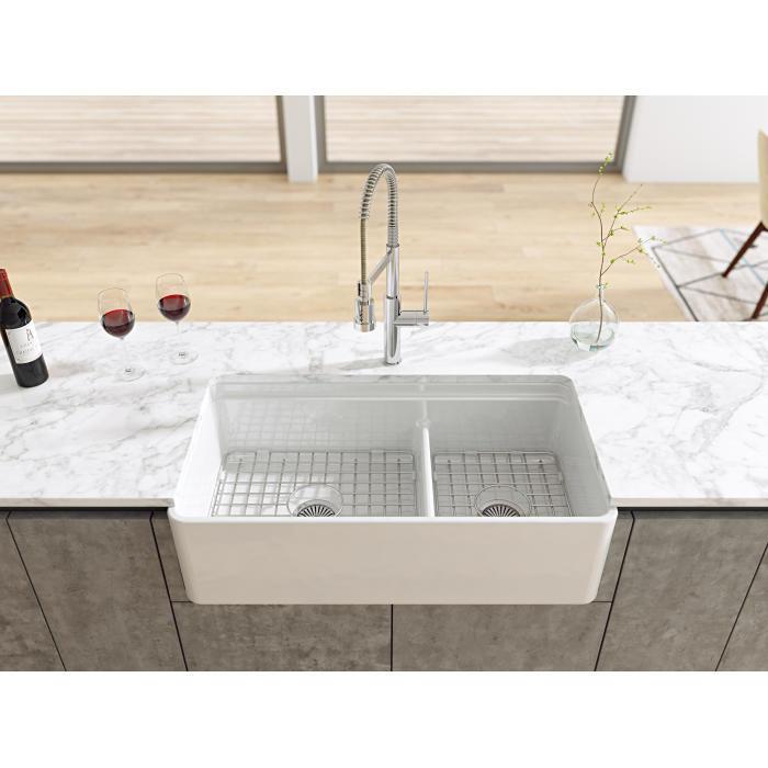 Fortis 36" White Double Bowl Farmhouse Reversible Fireclay Rectangular Kitchen Sink