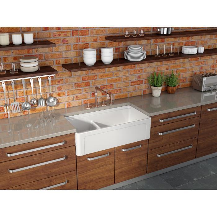 Fortis 36" White Double Bowl Farmhouse Reversible Fireclay Rectangular Kitchen Sink