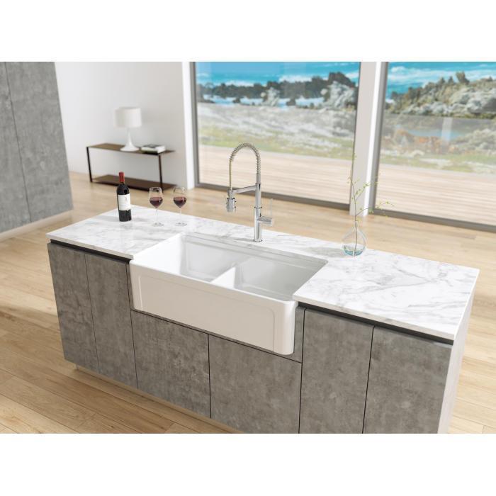 Fortis 36" White Double Bowl Farmhouse Reversible Fireclay Rectangular Kitchen Sink