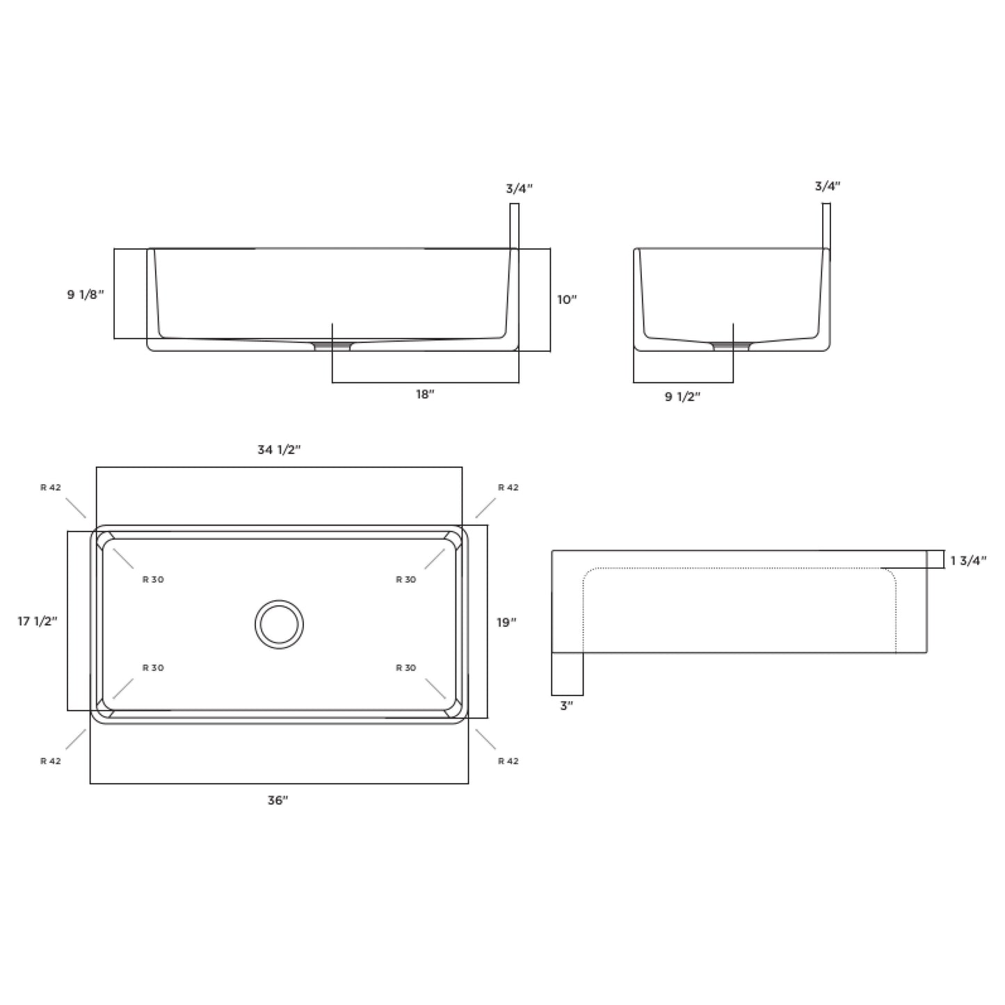 Fortis 36" White Single Bowl Farmhouse Apron-Front Reversible Fireclay Rectangular Kitchen Sink