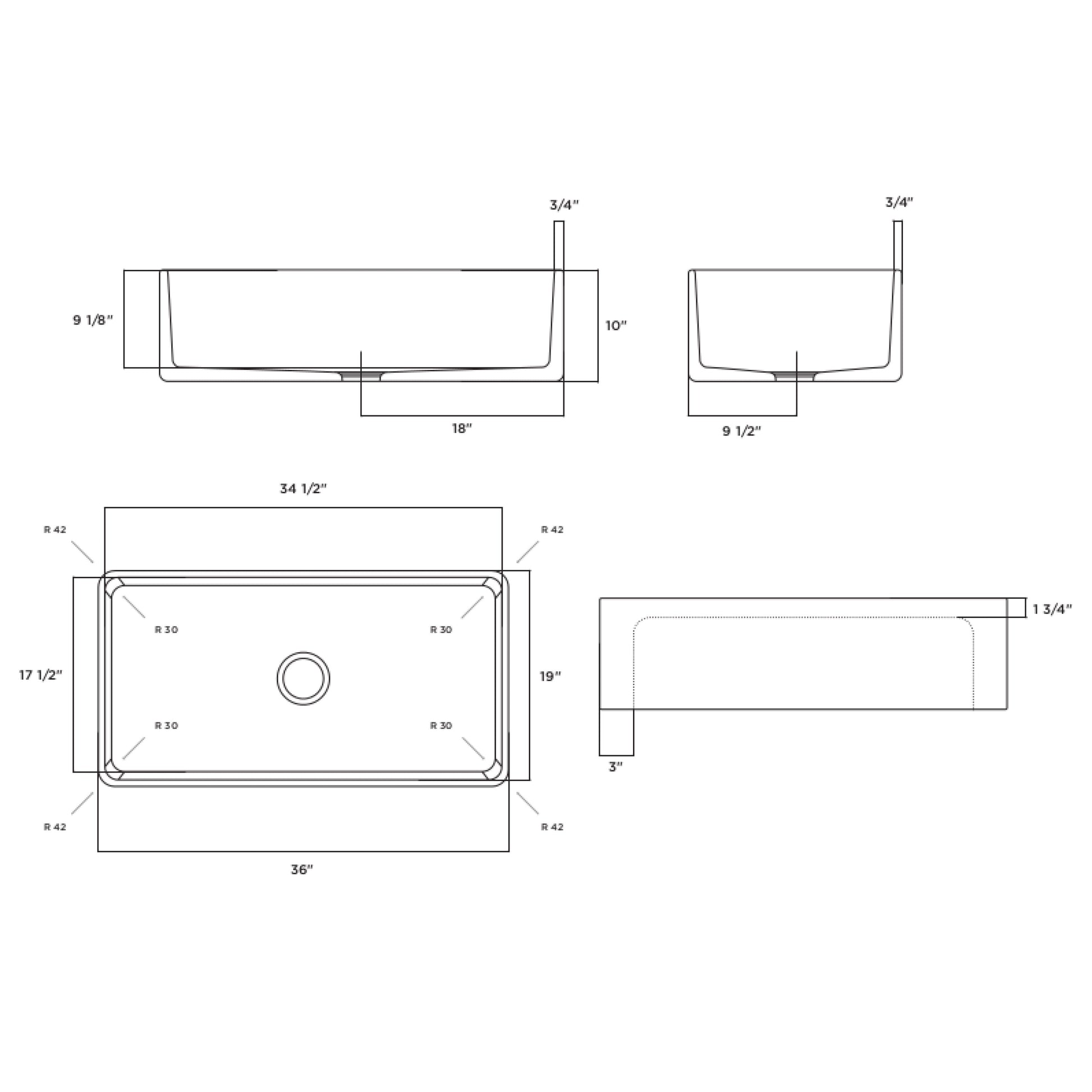 Fortis 36" White Single Bowl Farmhouse Apron-Front Reversible Fireclay Rectangular Kitchen Sink