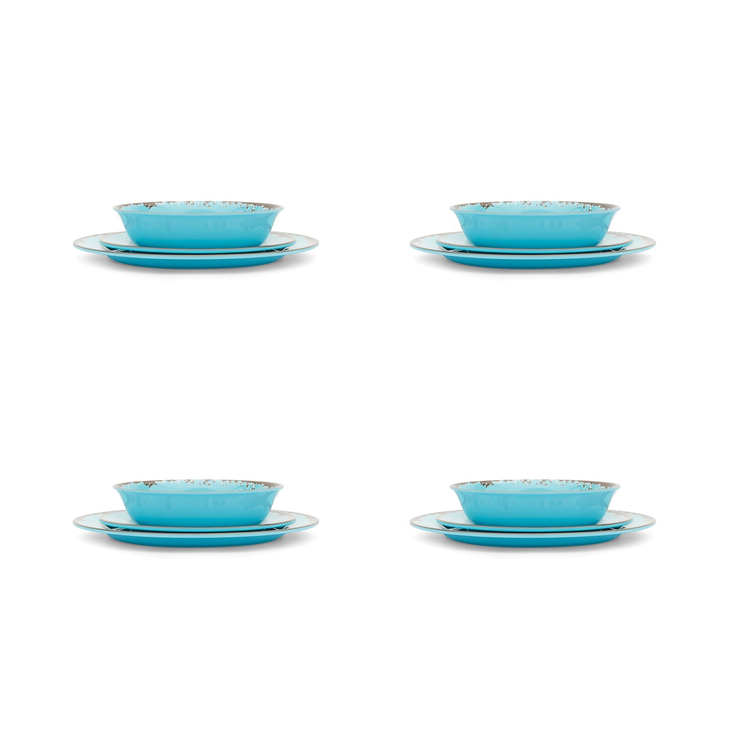 Fox Run Melamine Dinnerware Set, 12-Piece, Service for 4, Teal - (10 Sets)