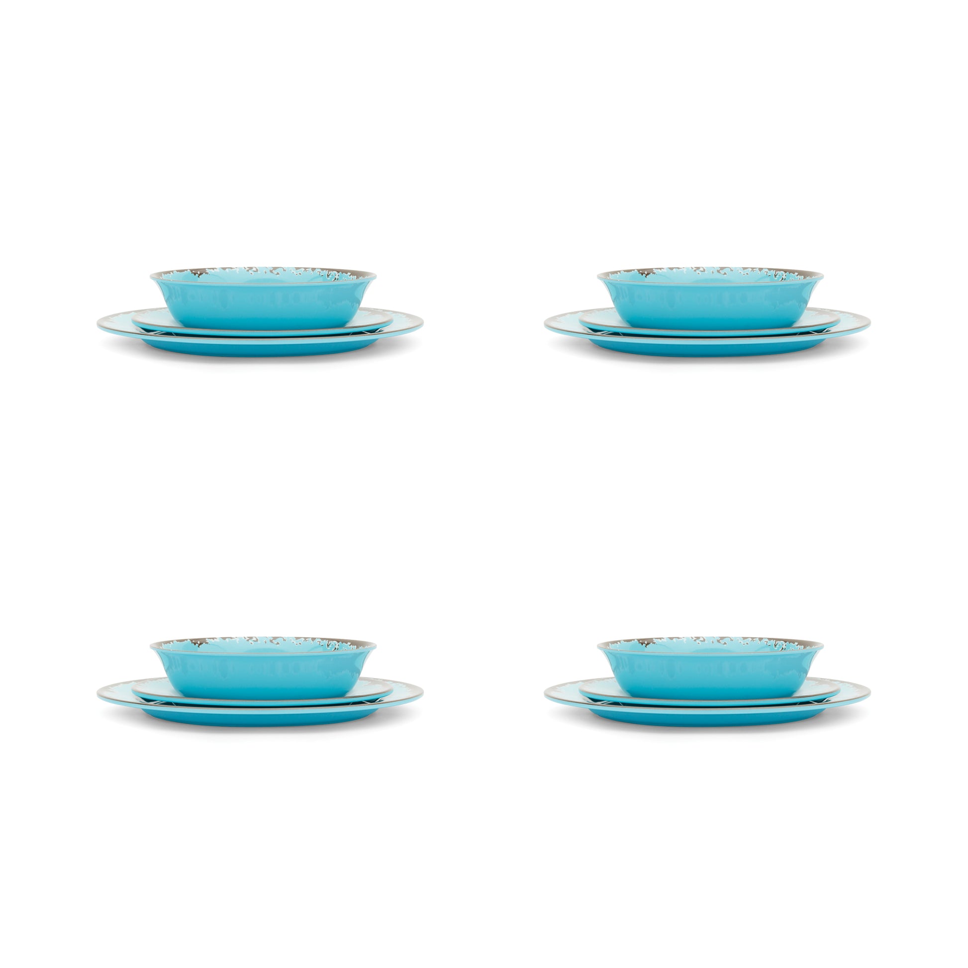 Fox Run Melamine Dinnerware Set, 12-Piece, Service for 4, Teal - (10 Sets)