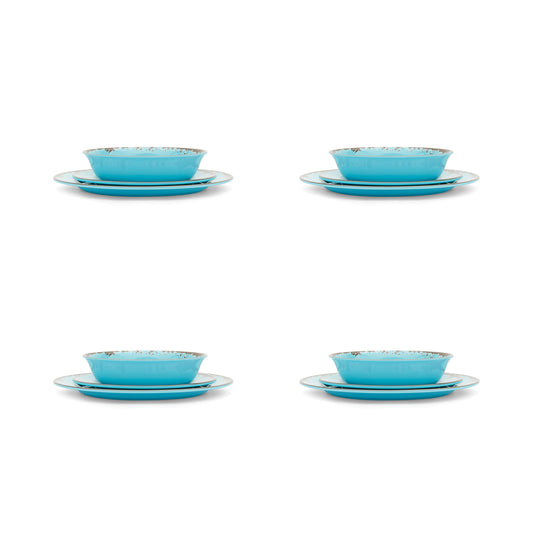 Fox Run Melamine Dinnerware Set, 12-Piece, Service for 4, Teal - (10 Sets)