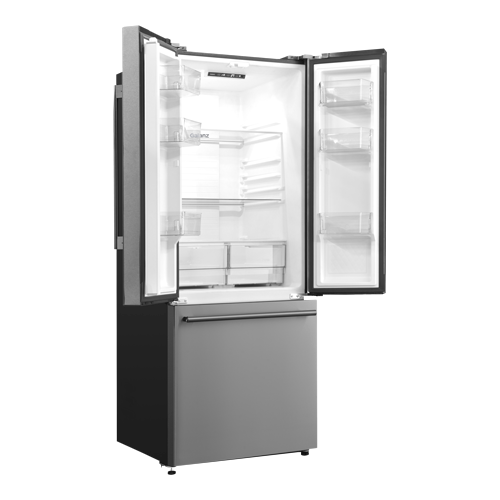 Galanz 453L Stainless Steel 3-Door French Door Bottom Mount Refrigerator With Built-in Ice Maker - GLR16FS2K16