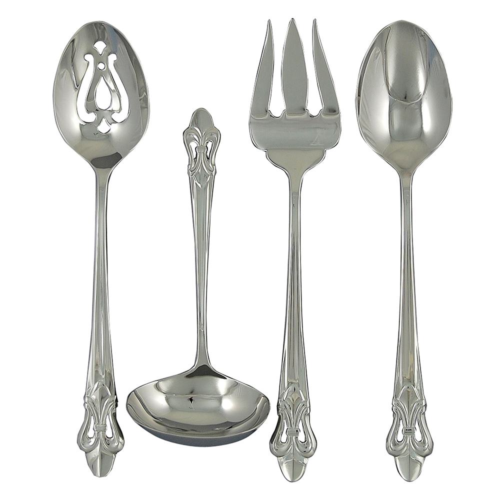 Ginkgo International Helmick Collection 4-Piece Stainless Steel Fleur de Lis Hostess Set