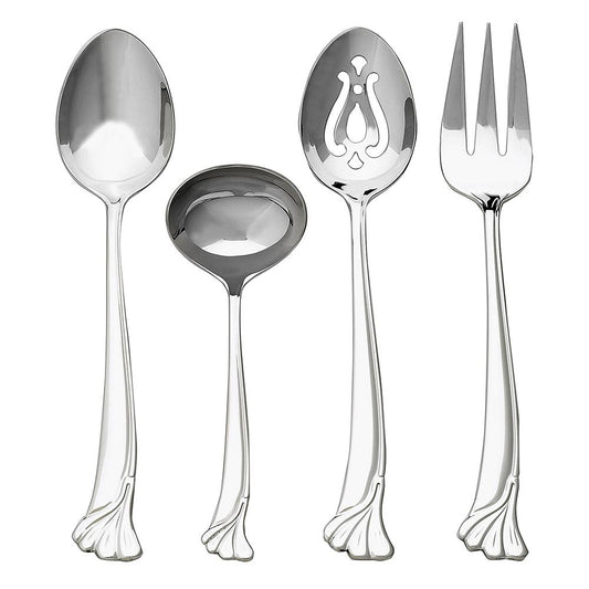 Ginkgo International Helmick Collection 4-Piece Stainless Steel Ginkgo Leaf Hostess Set