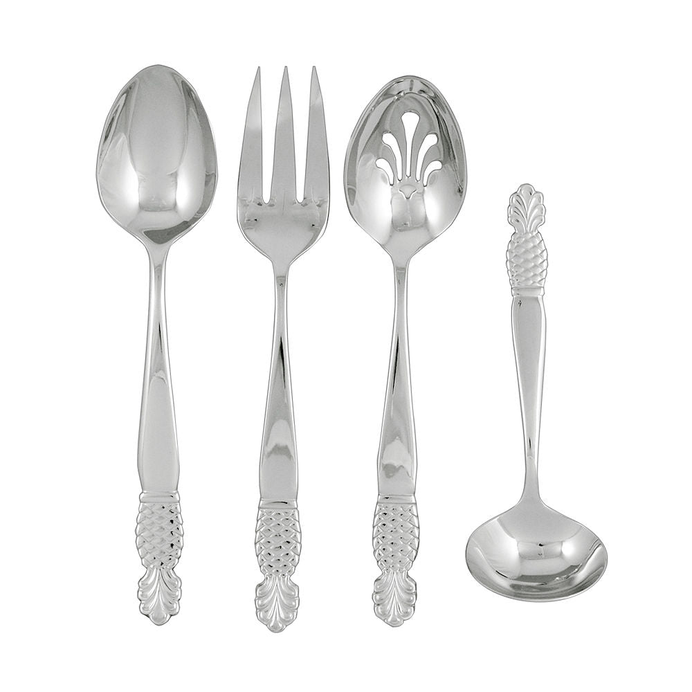 Ginkgo International Helmick Collection 4-Piece Stainless Steel Pineapple Hostess Set