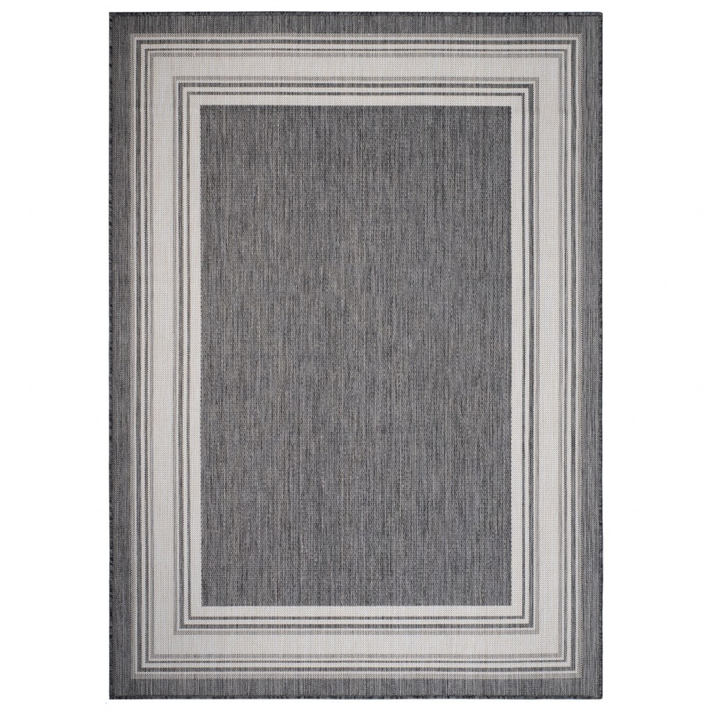 Gray Framed 8' x 10' Indoor Outdoor Area Rug