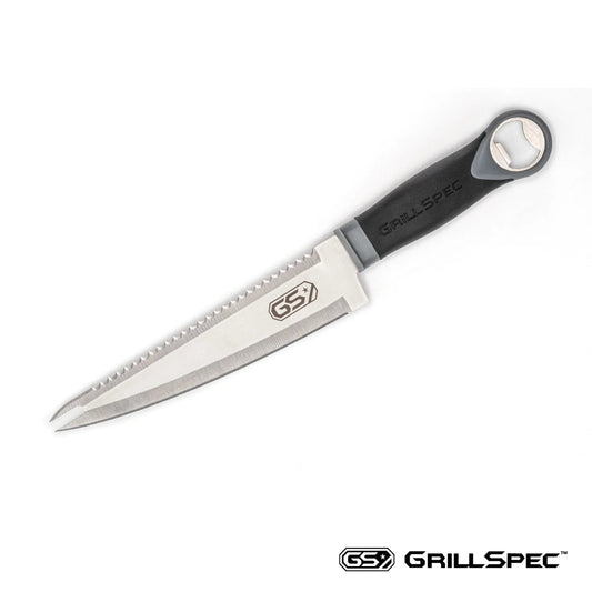 GrillSpec Viper 8” Multi-Use Utility Grill Knife, Stainless Steel Dual-Sided Blade, Silicone Grip, With Blade Protector