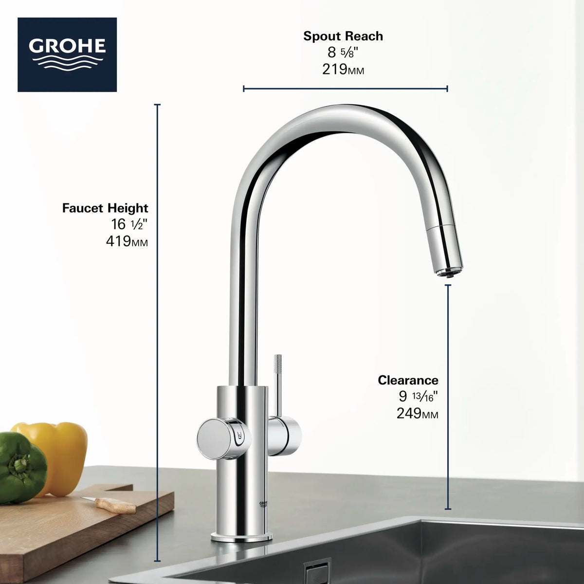 Grohe Blue 1.75 GPM Single Spray Single-Handle StarLight Chrome Pull Down Kitchen Faucet With Chilled and Sparkling Water