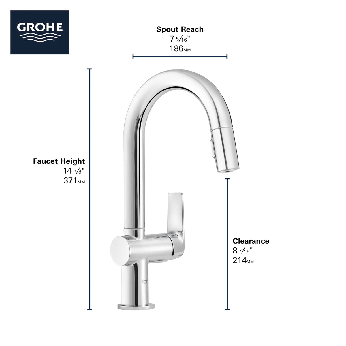 Grohe Defined 1.75 GPM Single-Handle Dual Spray StarLight Chrome Pull Down Bar Faucet