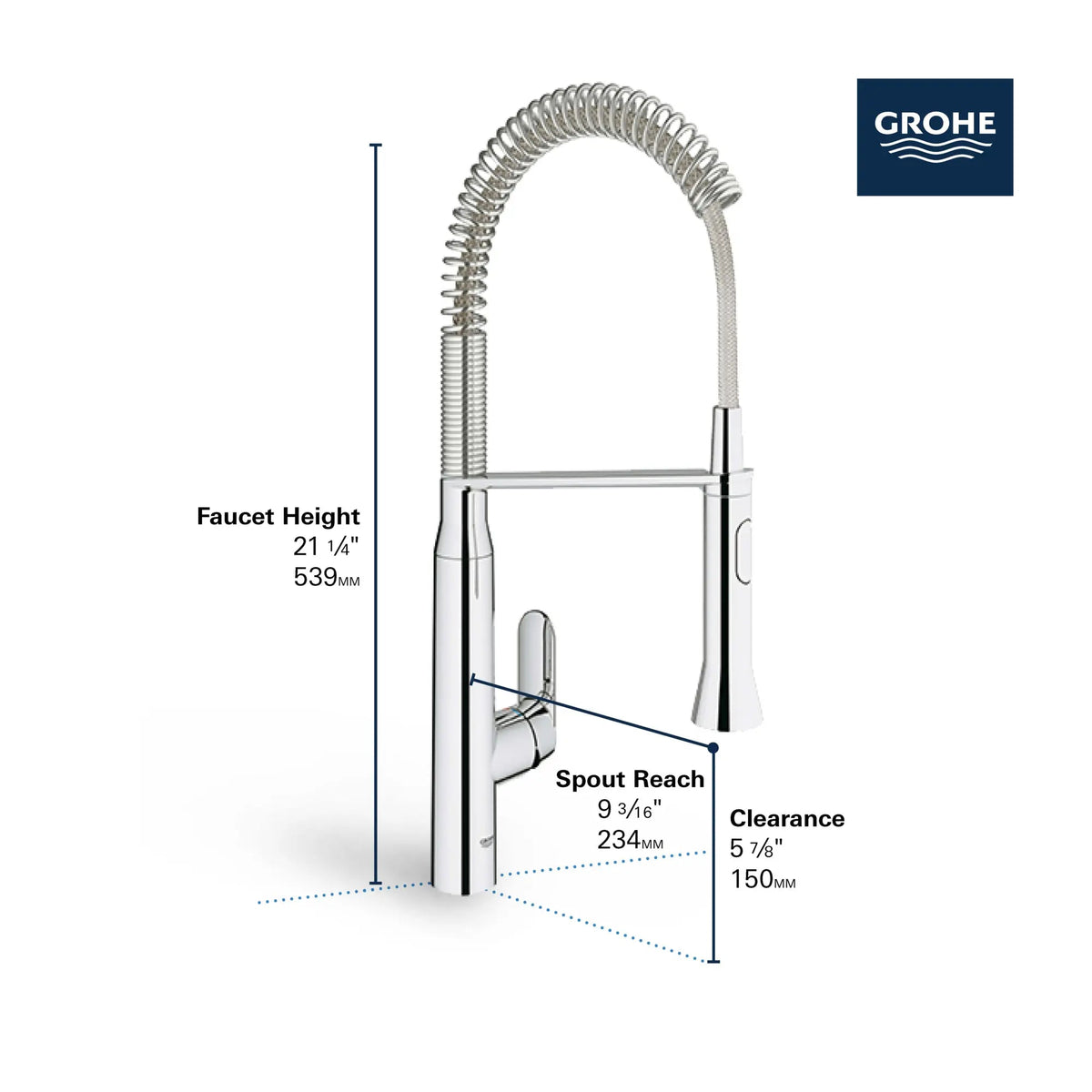 Grohe K7® 1.75 GPM Medium Single-Handle Semi-Pro Dual Spray StarLight Chrome Kitchen Faucet