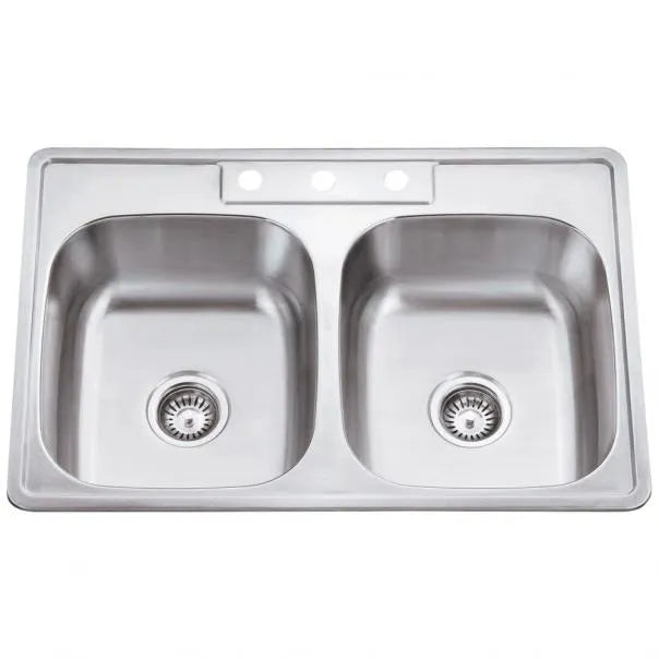Hardware Resources 33" L x 22" W x 9" D Rectangle Drop-In 20 Gauge Stainless Steel 50/50 Double Bowl Sink
