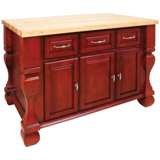 Hardware Resources Tuscan 52-5/8" Brilliant Red Furniture-Style Kitchen Island