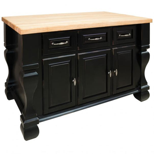 Hardware Resources Tuscan 52-5/8" Distressed Black Furniture-Style Kitchen Island