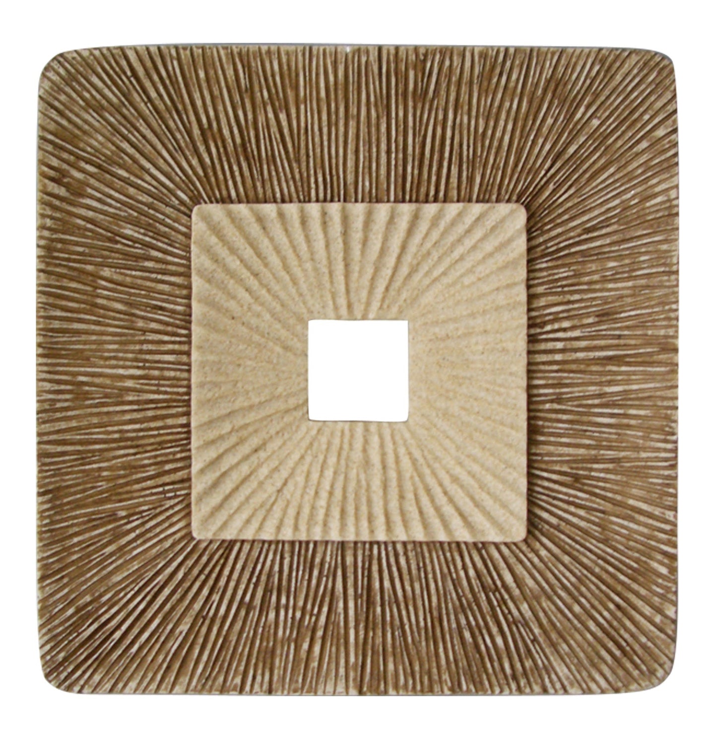 HomeRoots 1 x 14 x 14 Brown Concave Square Double Layer Ribbed Wall Plaque Set of 2