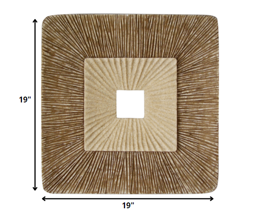 HomeRoots 1 x 19 x 19 Brown Concave Square Double Layer Ribbed Wall Plaque