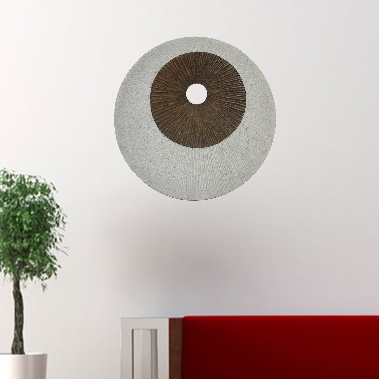 HomeRoots 1 x 19 x 19 Brown & Gray Round Double Layer Ribbed Wall Decor