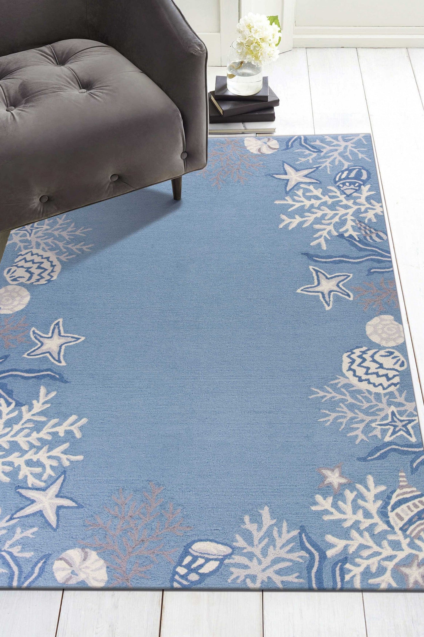 HomeRoots 1' x 2' Polyester Sea Blue Area Rug