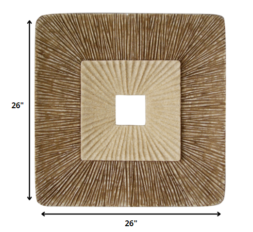 HomeRoots 1 x 26 x 26 Brown Concave Square Double Layer Ribbed Wall Plaque