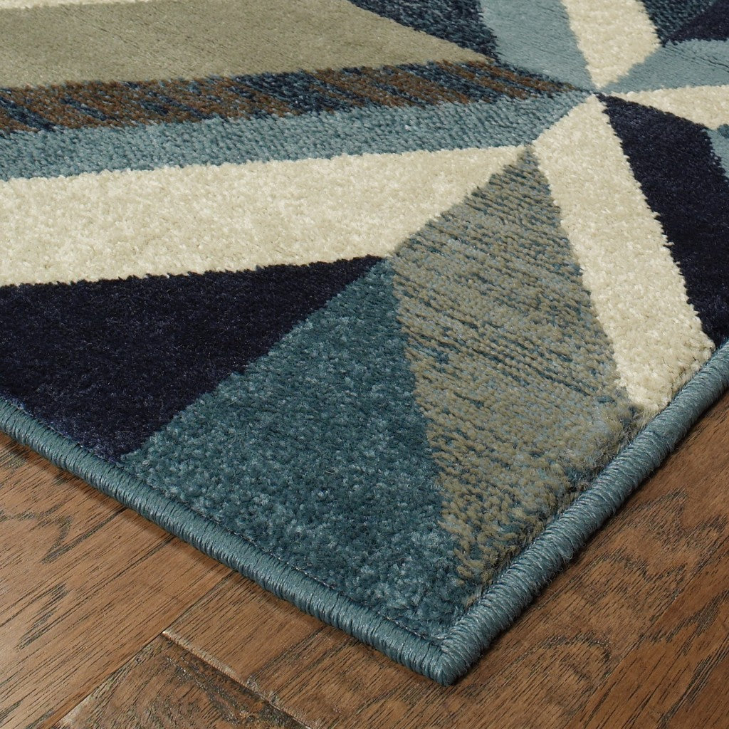 HomeRoots 1' x 3' Blue Grey Machine Woven Geometric Indoor Area Rug