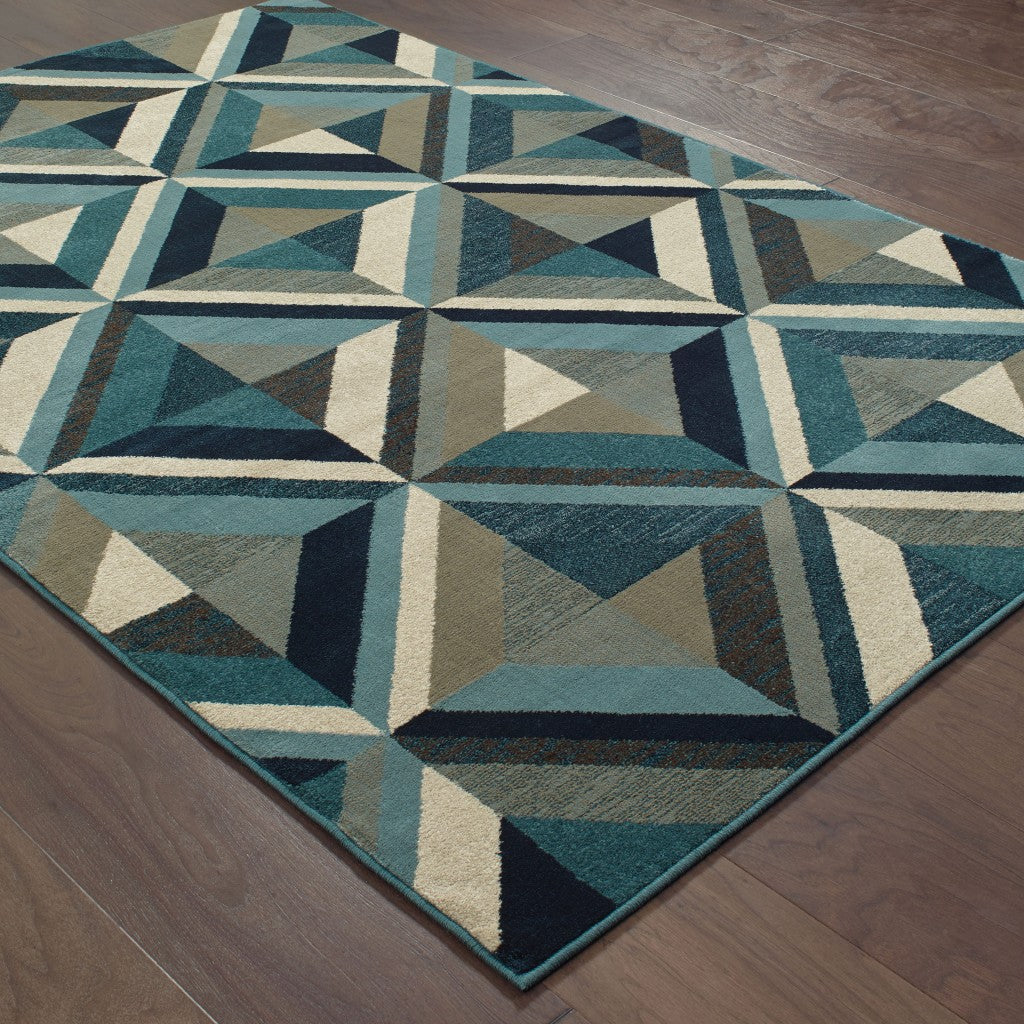 HomeRoots 1' x 3' Blue Grey Machine Woven Geometric Indoor Area Rug