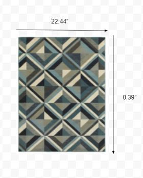 HomeRoots 1' x 3' Blue Grey Machine Woven Geometric Indoor Area Rug
