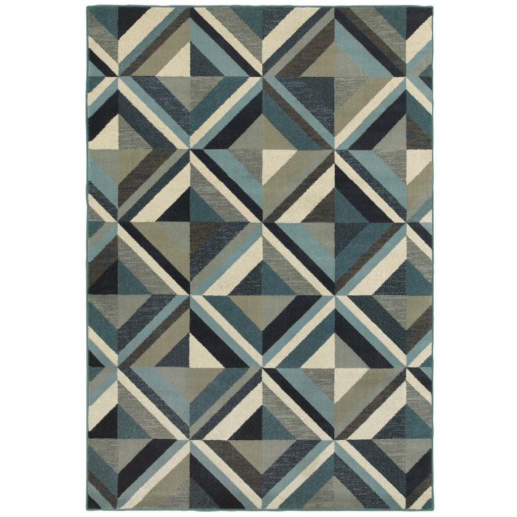 HomeRoots 1' x 3' Blue Grey Machine Woven Geometric Indoor Area Rug