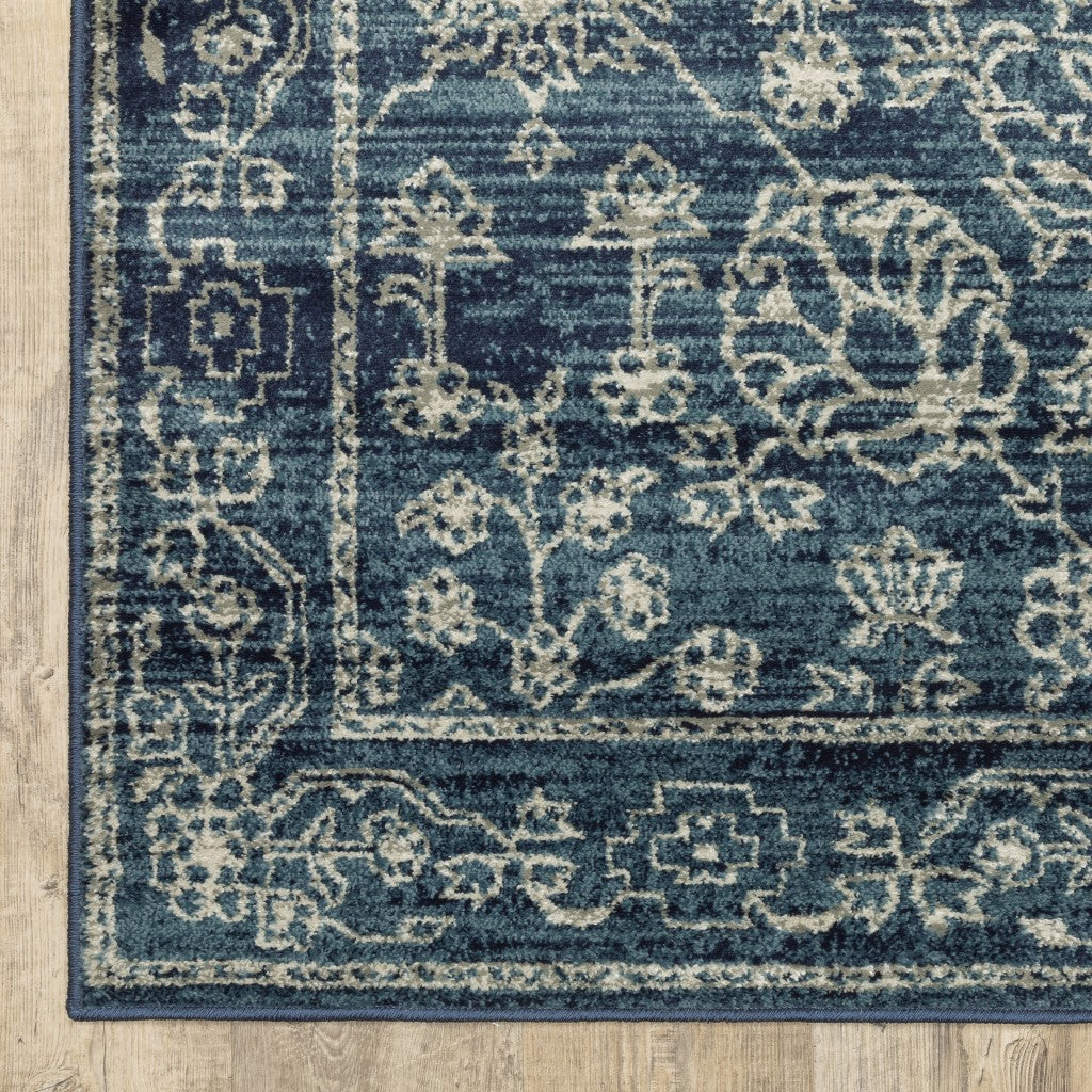 HomeRoots 1' x 3' Navy Beige Machine Woven Oriental Indoor Area Rug