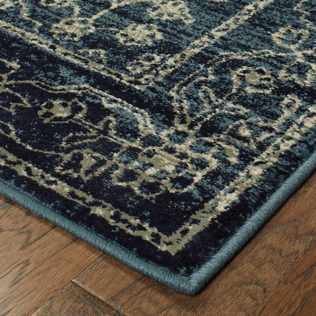 HomeRoots 1' x 3' Navy Beige Machine Woven Oriental Indoor Area Rug