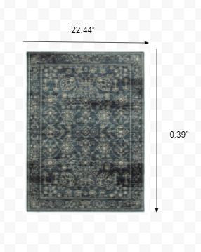 HomeRoots 1' x 3' Navy Beige Machine Woven Oriental Indoor Area Rug