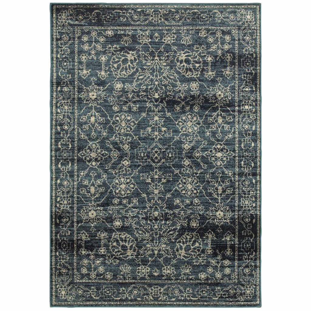 HomeRoots 1' x 3' Navy Beige Machine Woven Oriental Indoor Area Rug