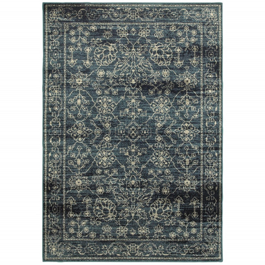 HomeRoots 1' x 3' Navy Beige Machine Woven Oriental Indoor Area Rug