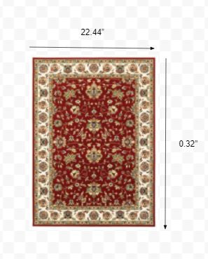HomeRoots 1' x 3' Red Ivory Machine Woven Floral Oriental Indoor Area Rug