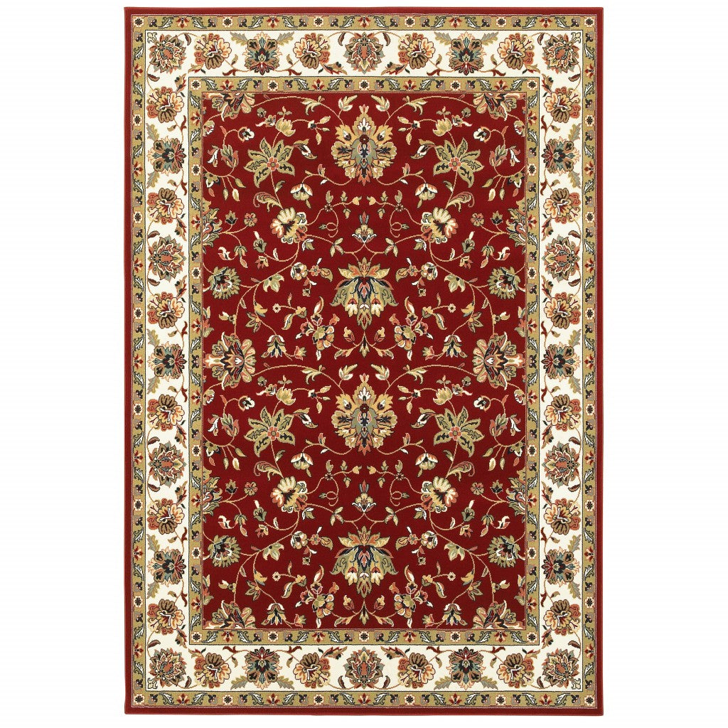 HomeRoots 1' x 3' Red Ivory Machine Woven Floral Oriental Indoor Area Rug