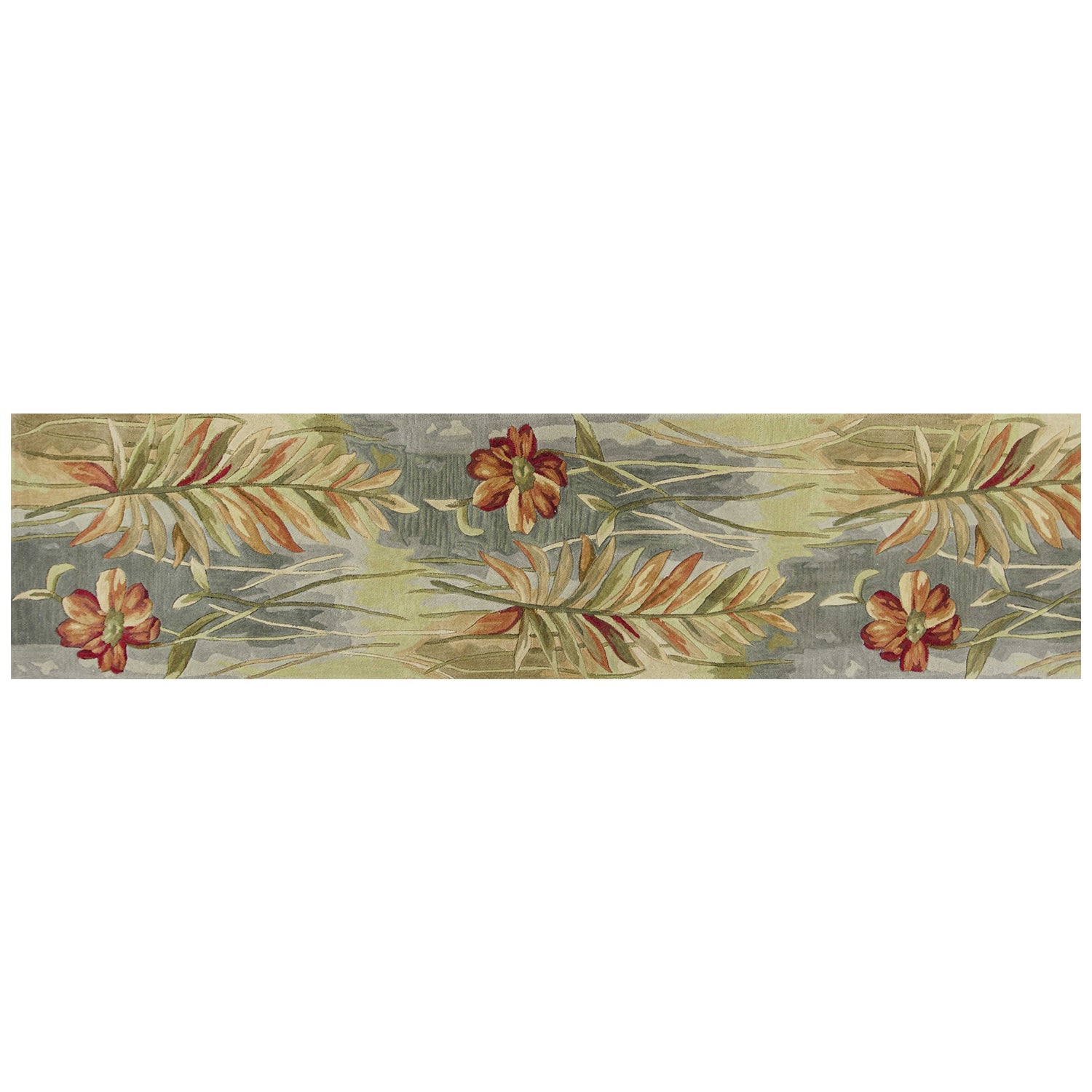HomeRoots 10' Green Blue Hand Tufted Tropical Plants Indoor Runner Rug