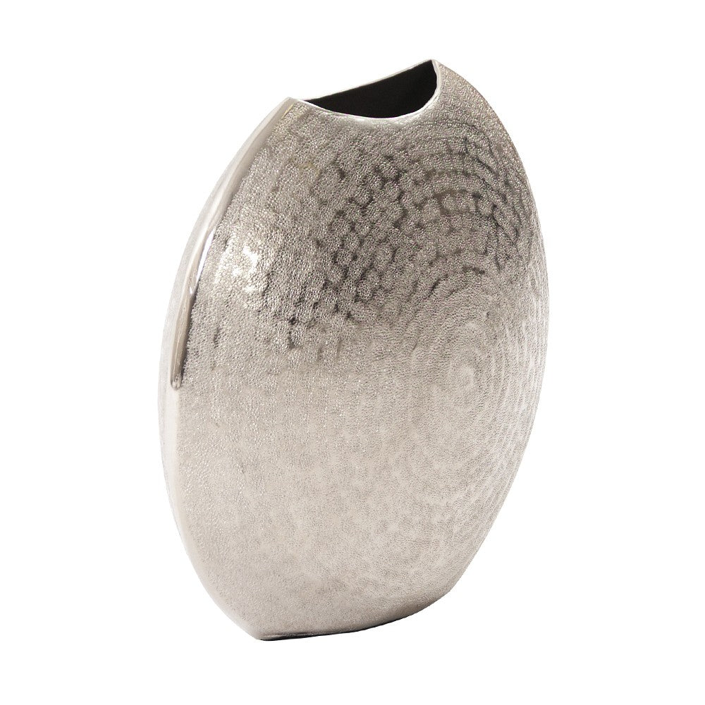 HomeRoots 10' Hammered Silver Disc Shape Decorative Vase
