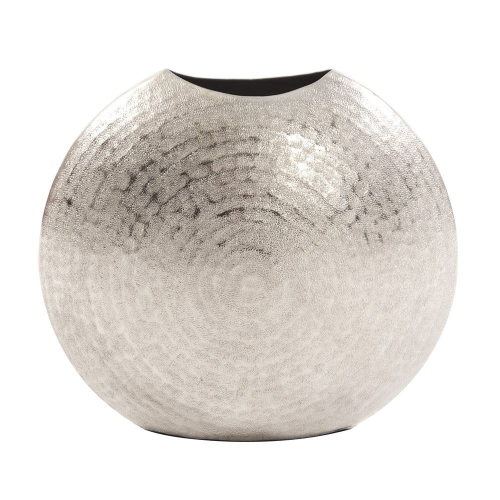 HomeRoots 10' Hammered Silver Disc Shape Decorative Vase