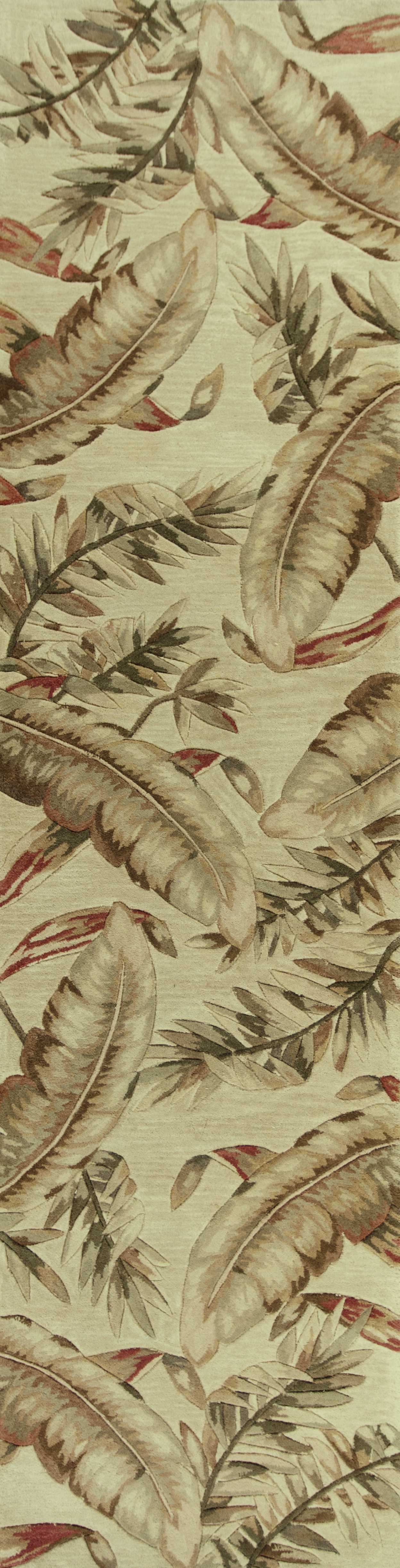 HomeRoots 10' Ivory Hand Tufted Tropical Leaves Indoor Runner Rug