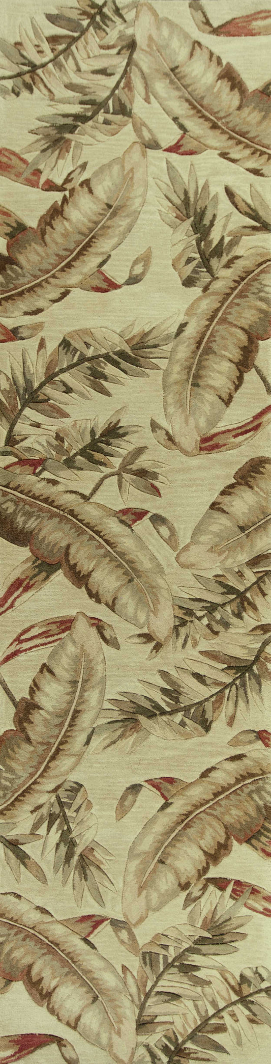 HomeRoots 10' Ivory Hand Tufted Tropical Leaves Indoor Runner Rug