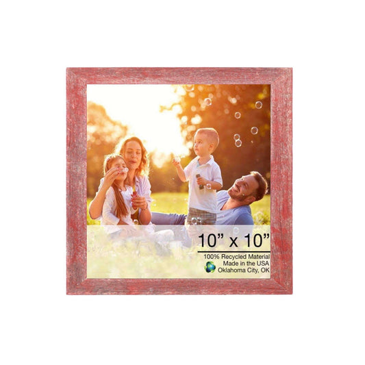 HomeRoots 10” x 10” Rustic Farmhouse Red Wood Frame