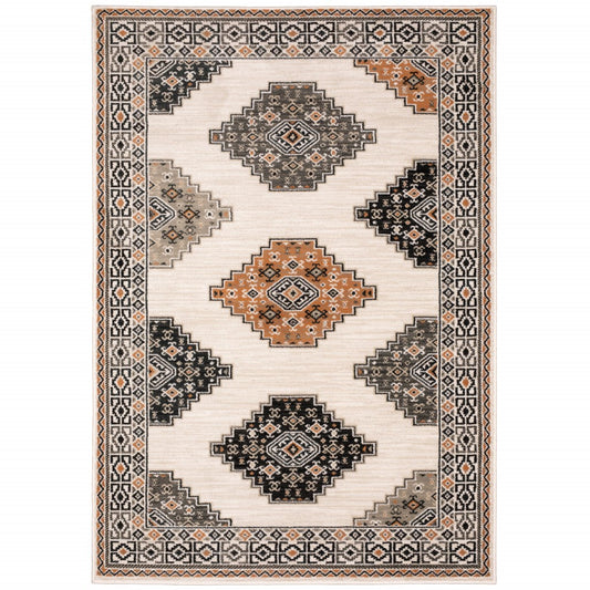 HomeRoots 10' x 13' Abstract Ivory and Gray Geometric Indoor Area Rug