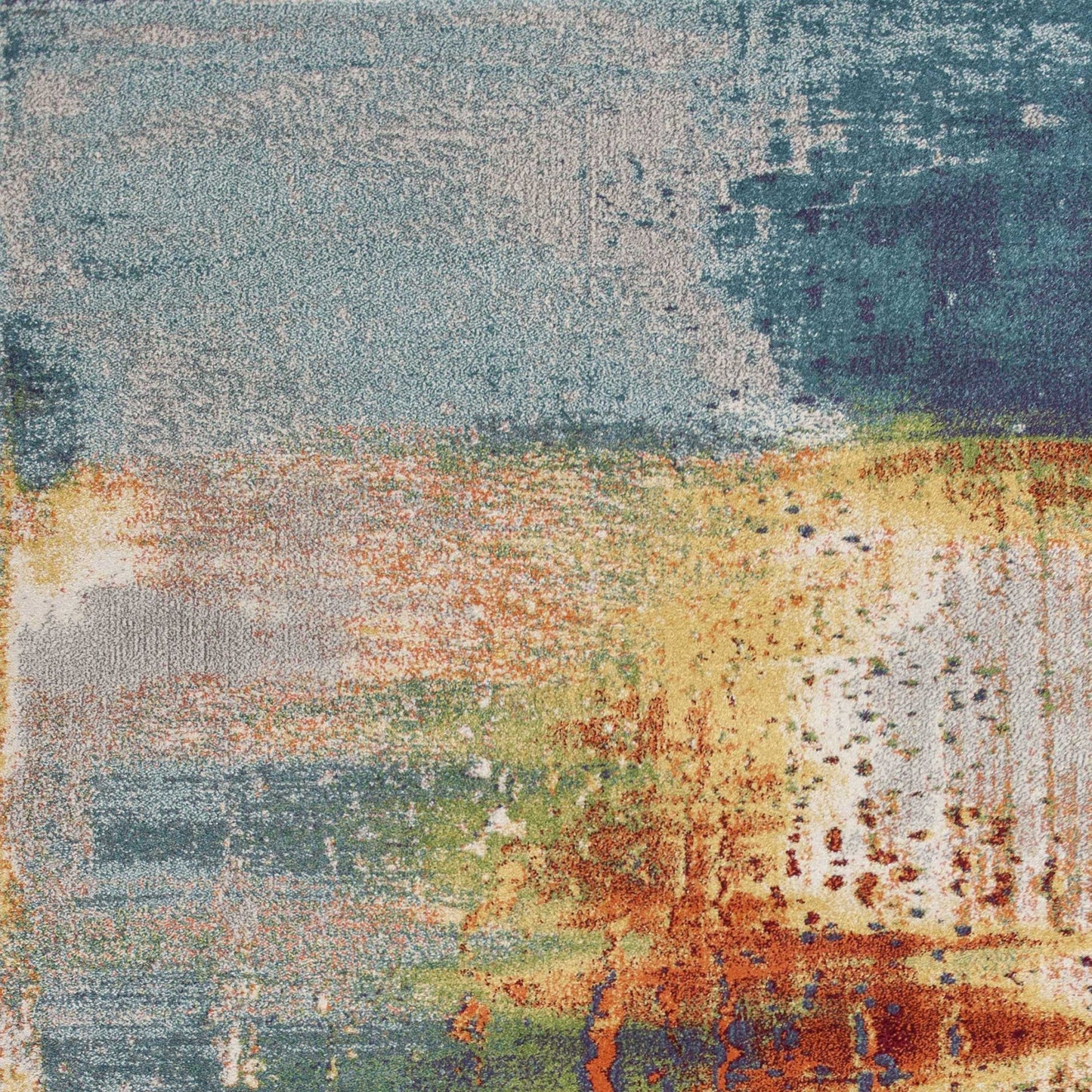 HomeRoots 10' x 13' Blue Rust Orange Machine Woven Abstract Brushstrokes Indoor Area Rug