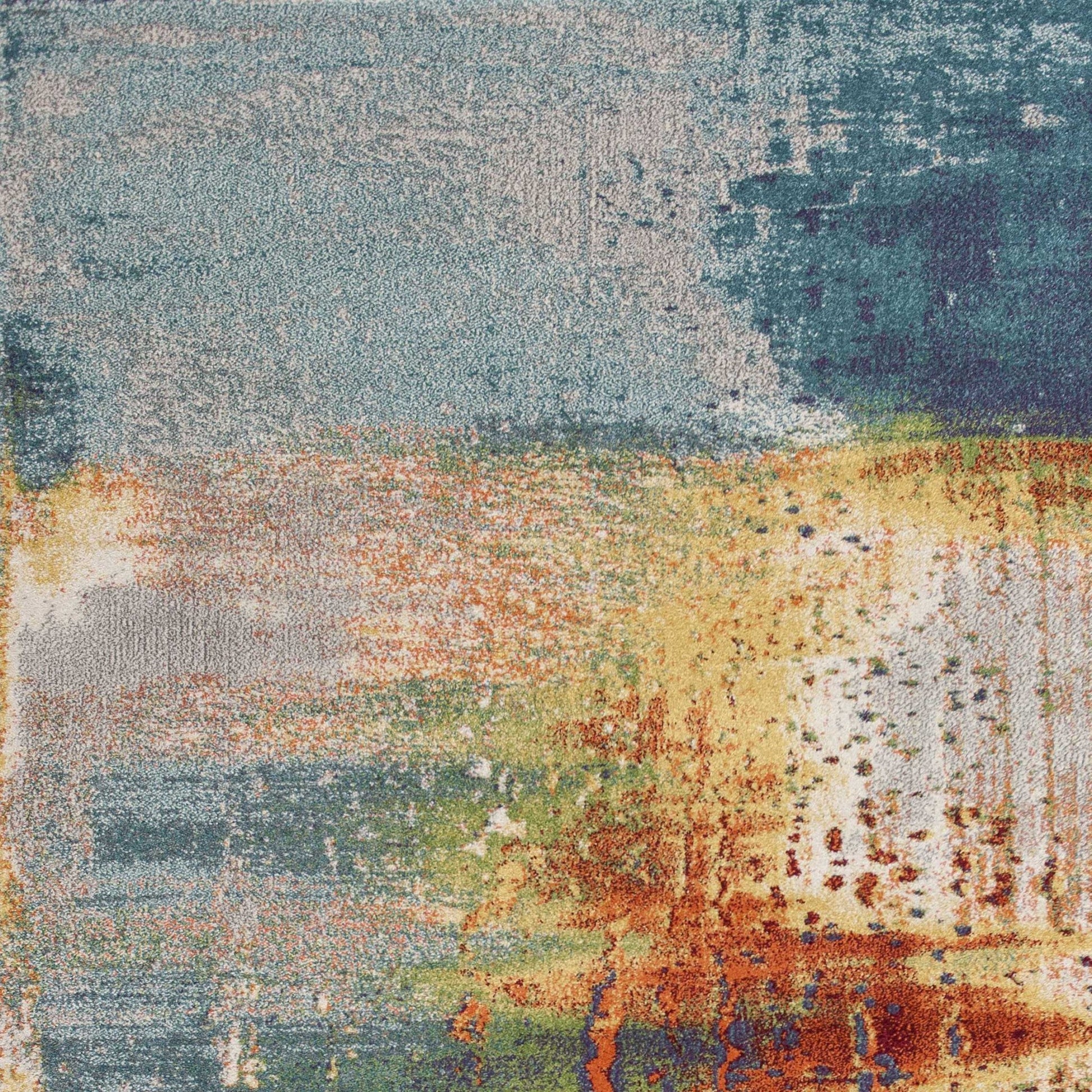 HomeRoots 10' x 13' Blue Rust Orange Machine Woven Abstract Brushstrokes Indoor Area Rug