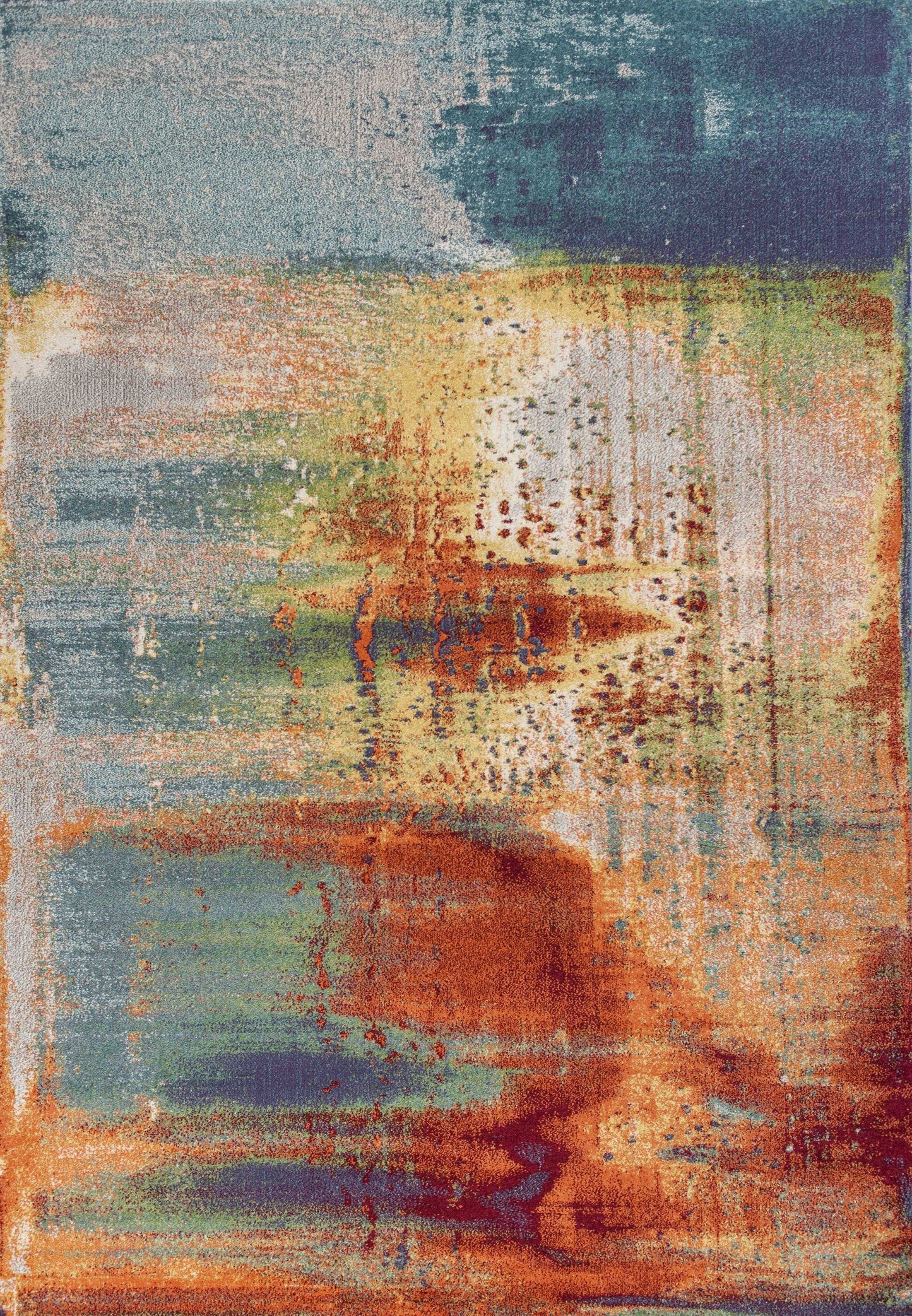 HomeRoots 10' x 13' Blue Rust Orange Machine Woven Abstract Brushstrokes Indoor Area Rug