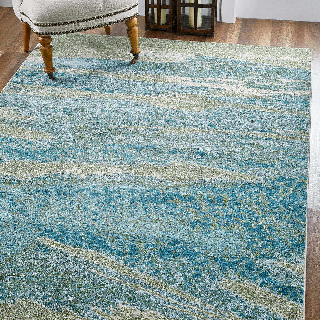 HomeRoots 10' x 13' Blue Sage Impressionistic Ocean Area Rug