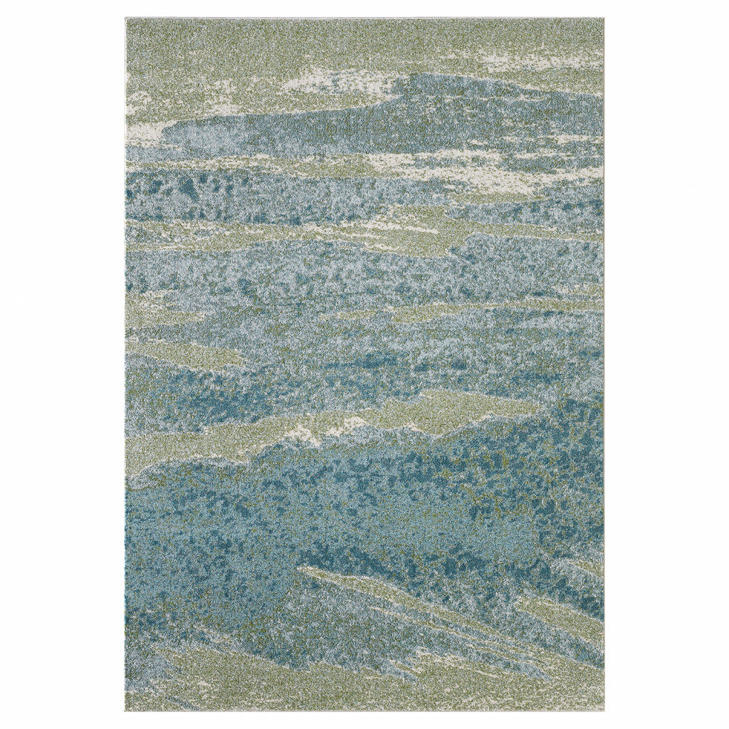 HomeRoots 10' x 13' Blue Sage Impressionistic Ocean Area Rug