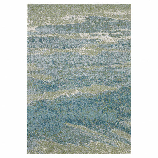 HomeRoots 10' x 13' Blue Sage Impressionistic Ocean Area Rug