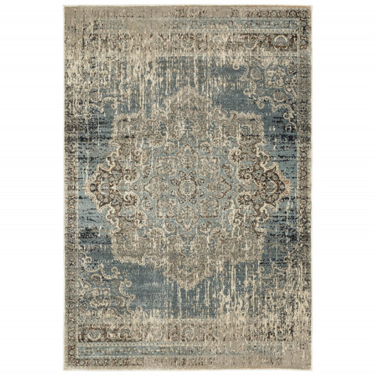 HomeRoots 10’ x 13’ Blue and Ivory Medallion Area Rug
